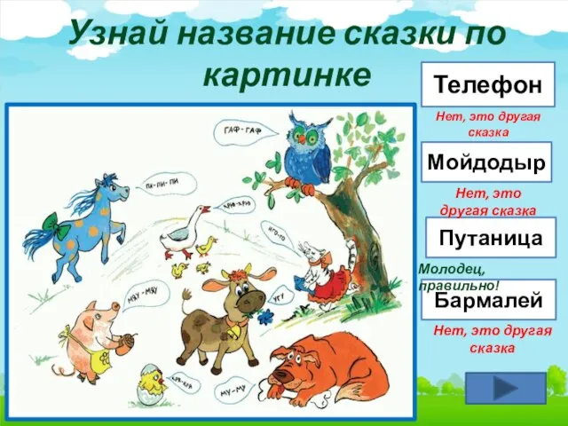 Узнай название сказки по картинке Телефон Мойдодыр Путаница Бармалей Нет, это