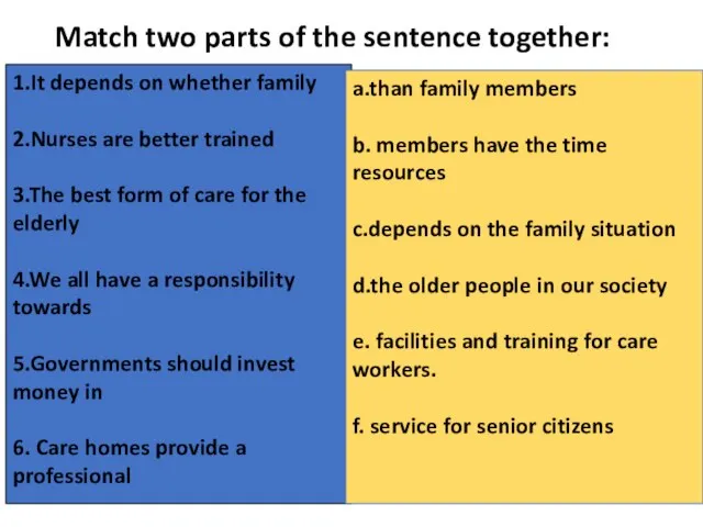 Match two parts of the sentence together: 1.It depends on whether