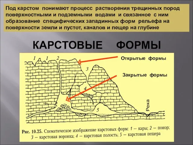 КАРСТОВЫЕ ФОРМЫ Под карстом понимают процесс растворения трещинных пород поверхностными и