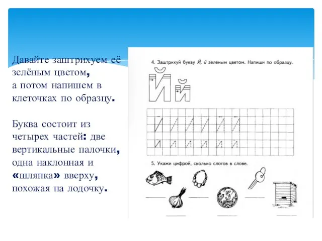 Давайте заштрихуем её зелёным цветом, а потом напишем в клеточках по