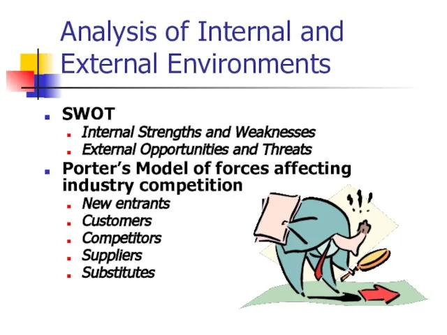 Analysis of Internal and External Environments SWOT Internal Strengths and Weaknesses