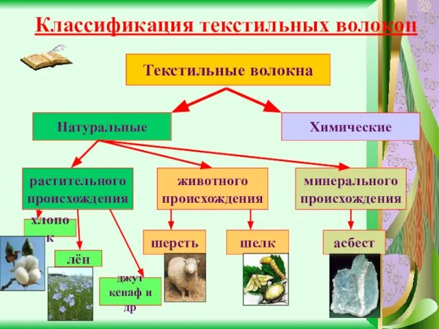 Классификация текстильных волокон Текстильные волокна Натуральные Химические растительного происхождения животного происхождения