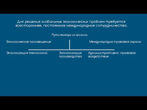 Для решения глобальных экологических проблем требуется всестороннее, постоянное международное сотрудничество. Пути