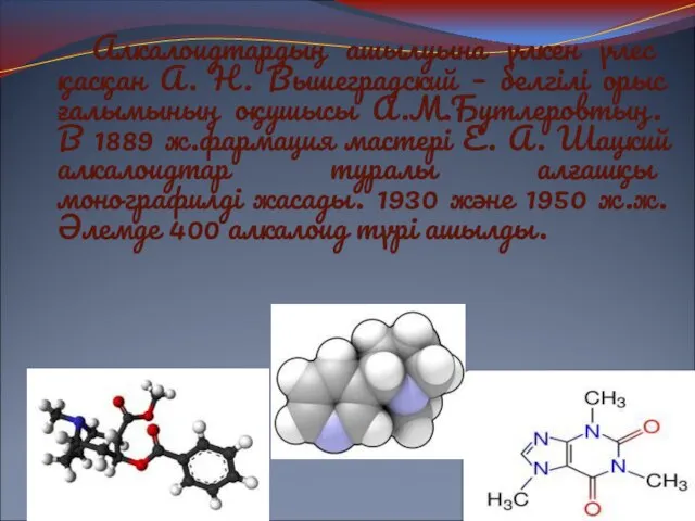 Алкалоидтардың ашылуына үлкен үлес қасқан А. Н. Вышеградский – белгілі орыс