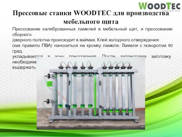 Прессовые станки WOODTEC для производства мебельного щита Прессование калиброванных ламелей в