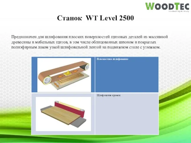 Станок WT Level 2500 Предназначен для шлифования плоских поверхностей щитовых деталей