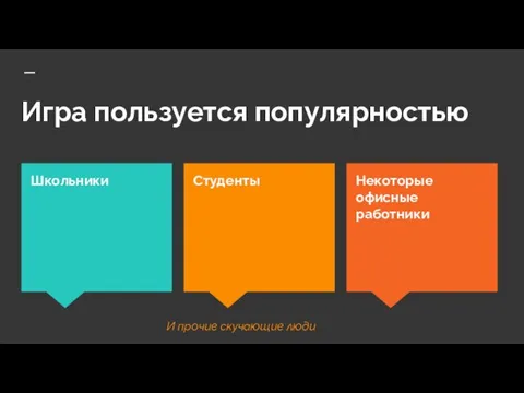 Игра пользуется популярностью Некоторые офисные работники Школьники Студенты И прочие скучающие люди