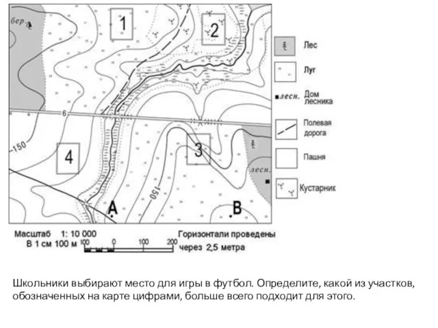 Школьники выбирают место для игры в футбол. Определите, какой из участков,