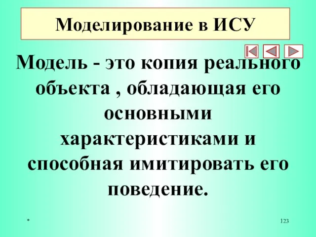 * Моделирование в ИСУ Модель - это копия реального объекта ,