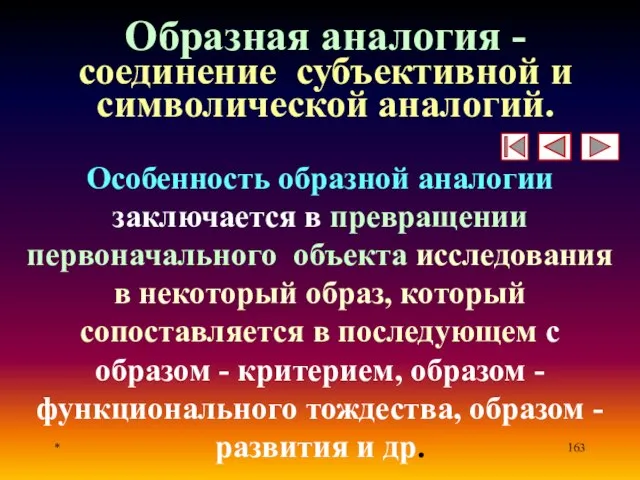 * Образная аналогия - соединение субъективной и символической аналогий. Особенность образной