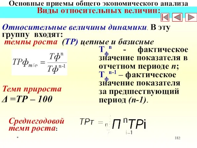 * Основные приемы общего экономического анализа Виды относительных величин: Относительные величины