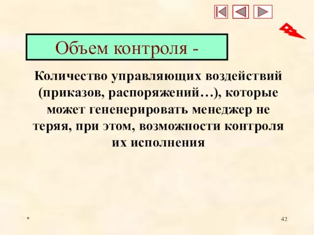 * Объем контроля - Количество управляющих воздействий (приказов, распоряжений…), которые может