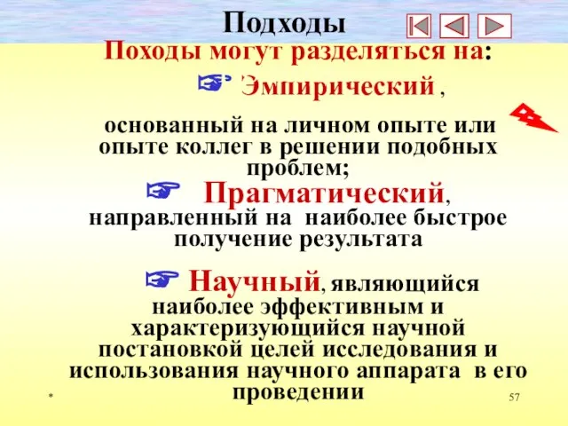 * Подходы Походы могут разделяться на: ☞ Эмпирический , основанный на