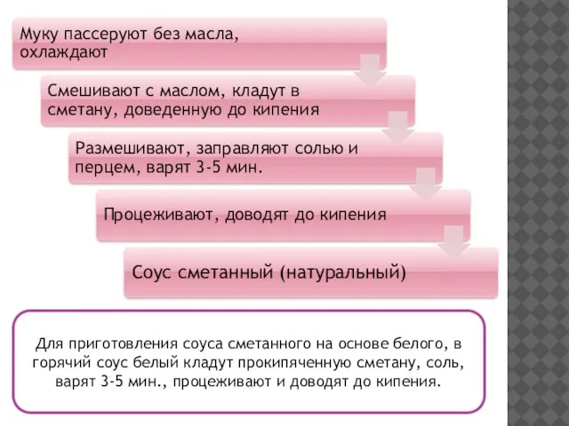 Для приготовления соуса сметанного на основе белого, в горячий соус белый