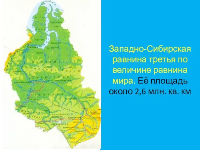 Западно-Сибирская равнина третья по величине равнина мира. Её площадь около 2,6 млн. кв. км