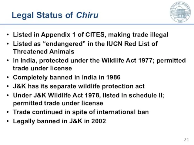 Legal Status of Chiru Listed in Appendix 1 of CITES, making