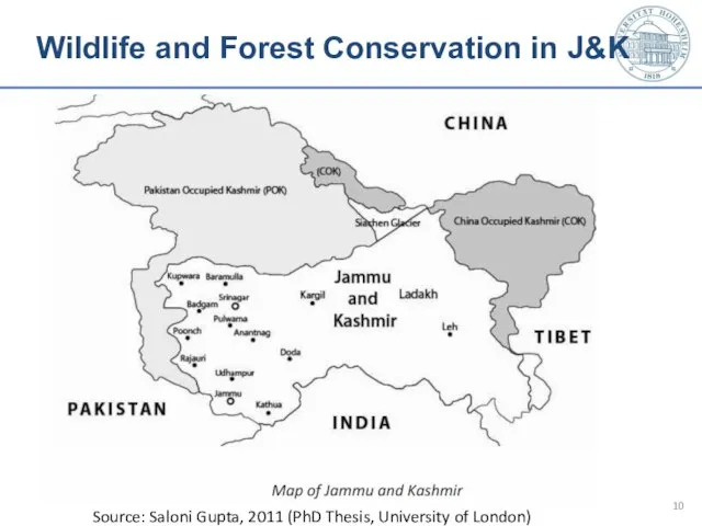 Wildlife and Forest Conservation in J&K Source: Saloni Gupta, 2011 (PhD Thesis, University of London)