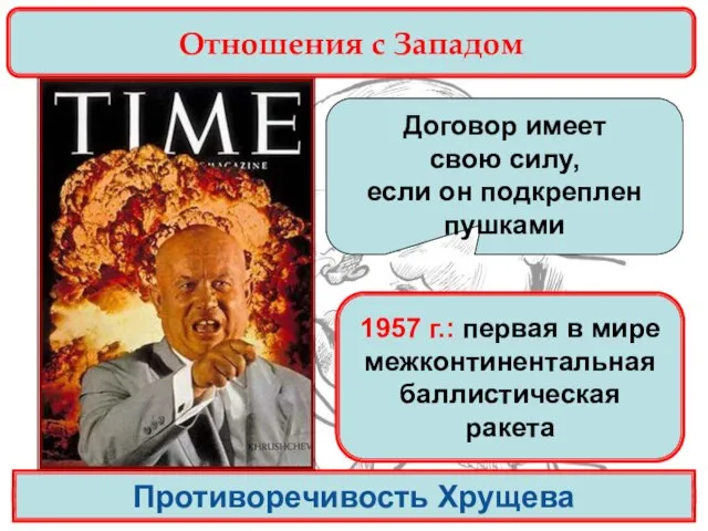 Отношения с Западом Противоречивость Хрущева Договор имеет свою силу, если он