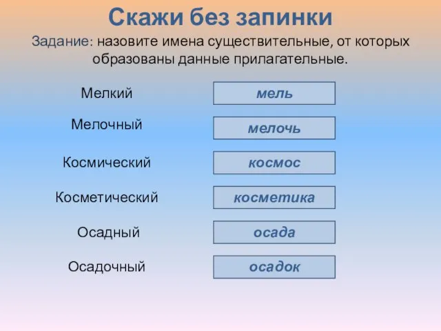 Скажи без запинки мель мелочь космос косметика осада осадок Мелкий Мелочный