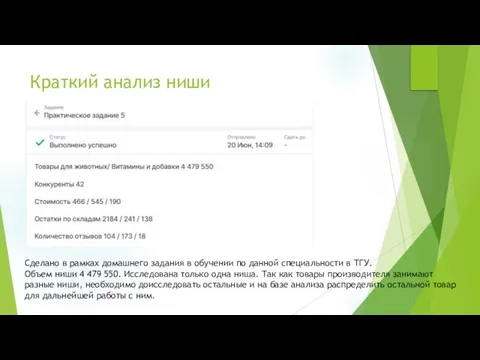 Краткий анализ ниши Сделано в рамках домашнего задания в обучении по