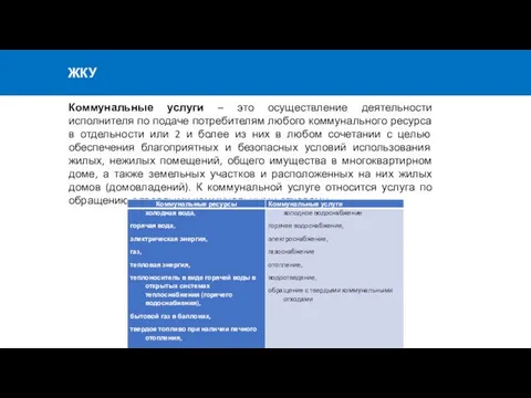 ЖКУ Коммунальные услуги – это осуществление деятельности исполнителя по подаче потребителям