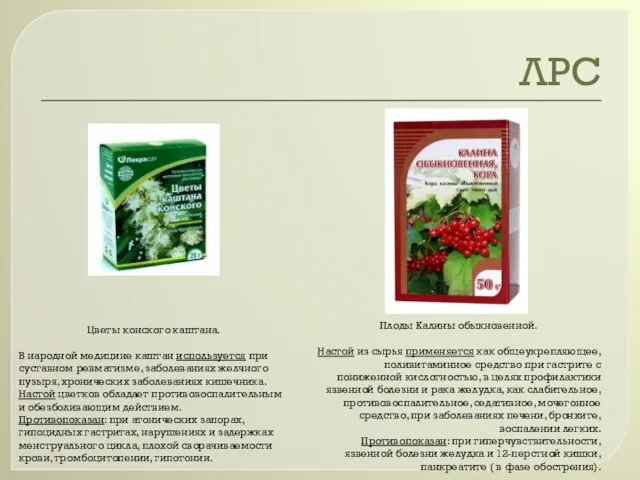 ЛРС Цветы конского каштана. В народной медицине каштан используется при суставном