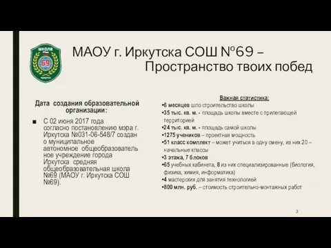 МАОУ г. Иркутска СОШ №69 – Пространство твоих побед Дата создания