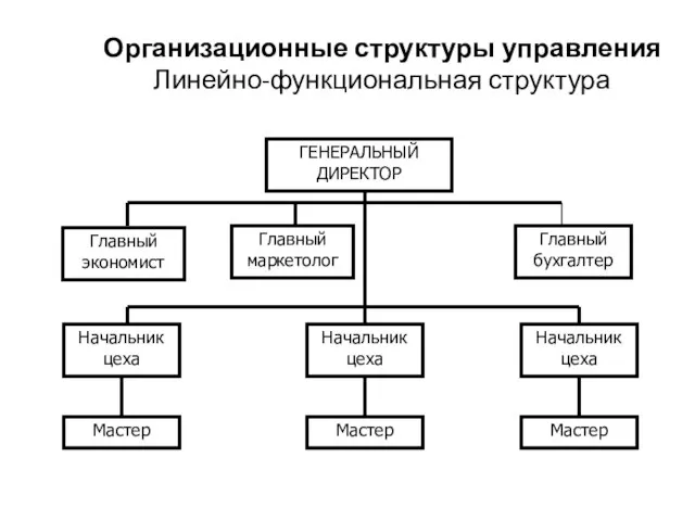 Организационные структуры управления Линейно-функциональная структура ГЕНЕРАЛЬНЫЙ ДИРЕКТОР Главный экономист Главный маркетолог