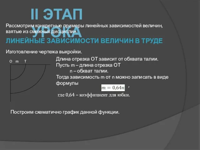 II ЭТАП УРОКА Рассмотрим конкретные примеры линейных зависимостей величин, взятые из