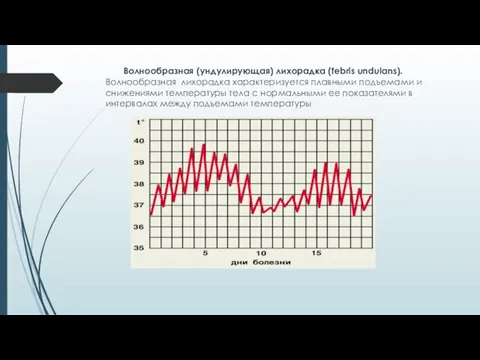 Волнообразная (ундулирующая) лихорадка (febris undulans). Волнообразная лихорадка характеризуется плавными подъемами и