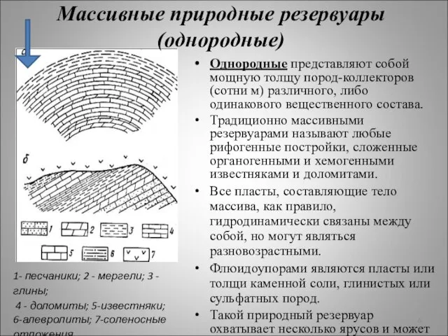 Однородные представляют собой мощную толщу пород-коллекторов (сотни м) различного, либо одинакового