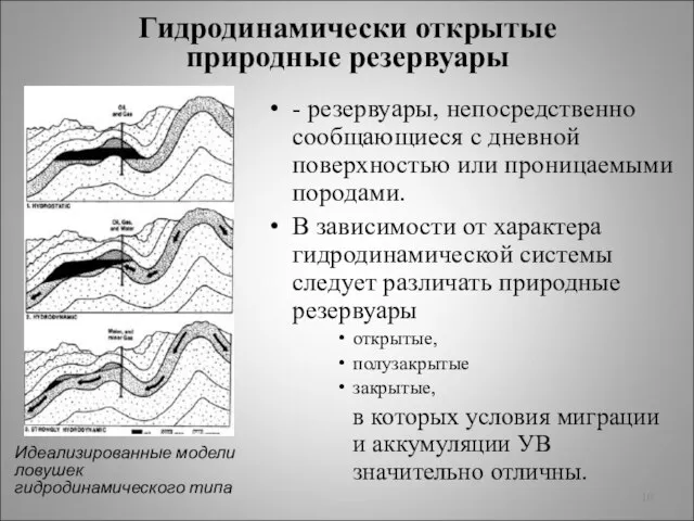 Гидродинамически открытые природные резервуары - резервуары, непосредственно сообщающиеся с дневной поверхностью