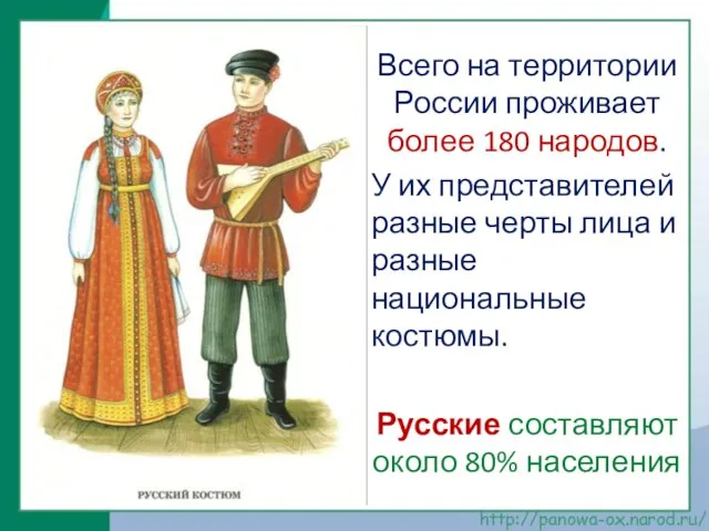 Всего на территории России проживает более 180 народов. У их представителей