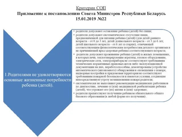 Критерии СОП Приложение к постановлению Совета Министров Республики Беларусь 15.01.2019 №22