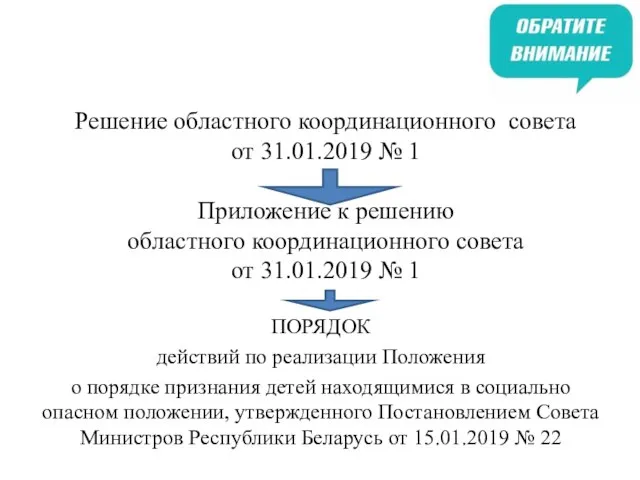 Решение областного координационного совета от 31.01.2019 № 1 Приложение к решению