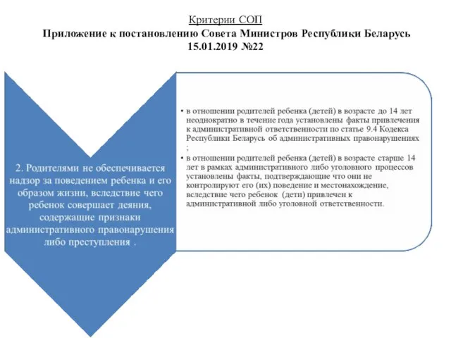 Критерии СОП Приложение к постановлению Совета Министров Республики Беларусь 15.01.2019 №22