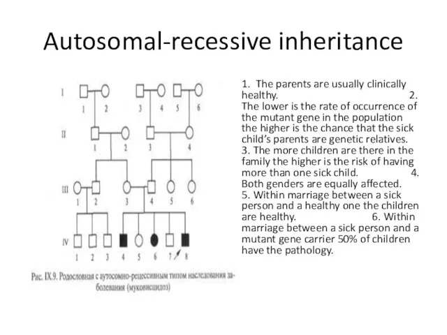 Autosomal-recessive inheritance 1. The parents are usually clinically healthy. 2. The