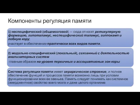 Компоненты регуляция памяти