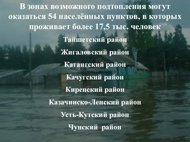 В зонах возможного подтопления могут оказаться 54 населённых пунктов, в которых