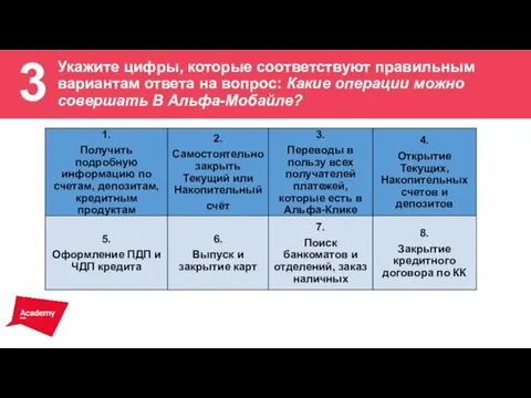 3 ВОЗМОЖНОСТЬ СНЯТИЯ НАЛИЧНЫХ Укажите цифры, которые соответствуют правильным вариантам ответа