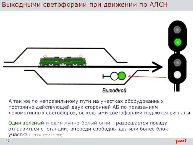 Выходными светофорами при движении по АЛСН А так же по неправильному