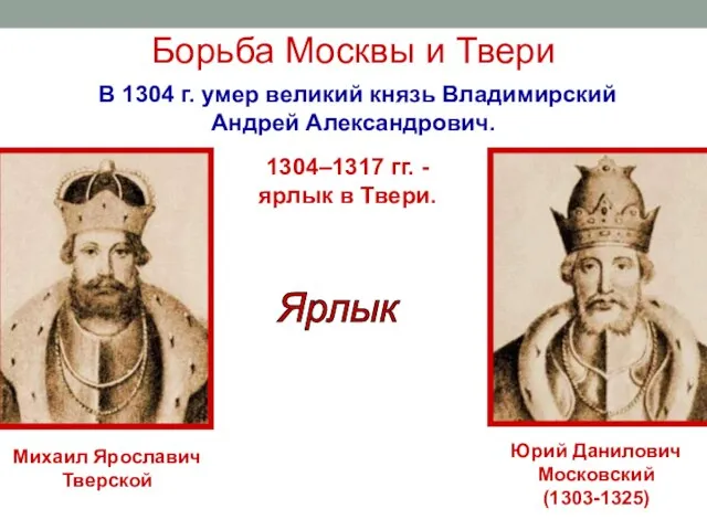 Борьба Москвы и Твери В 1304 г. умер великий князь Владимирский