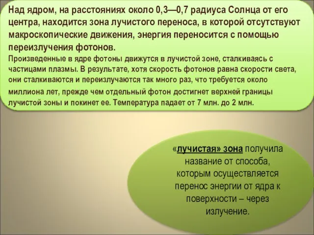 Над ядром, на расстояниях около 0,3—0,7 радиуса Солнца от его центра,