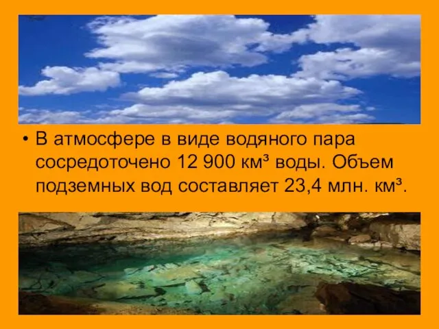 В атмосфере в виде водяного пара сосредоточено 12 900 км³ воды.