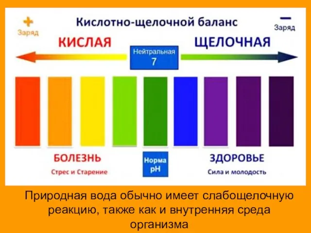 Природная вода обычно имеет слабощелочную реакцию, также как и внутренняя среда организма