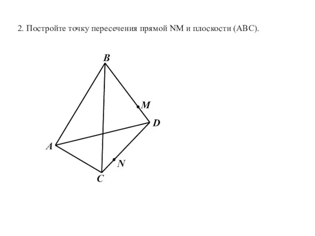 2. Постройте точку пересечения прямой NМ и плоскости (АВС). B D C N M А