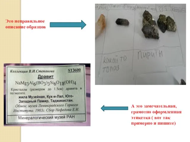 Это неправильное описание образцов А это замечательная, грамотно оформленная этикетка ( вот так примерно и пишите)