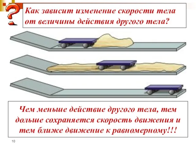 Как зависит изменение скорости тела от величины действия другого тела? Чем