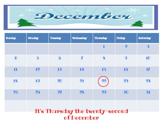 It’s Thursday the twenty-second of December