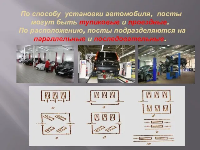 По способу установки автомобиля, посты могут быть тупиковые и проездные. По